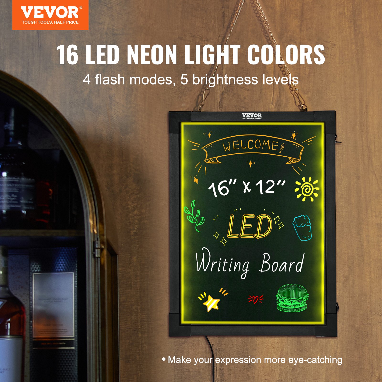 NeonWrite LED Message Board with Fluorescent Markers - Image 3