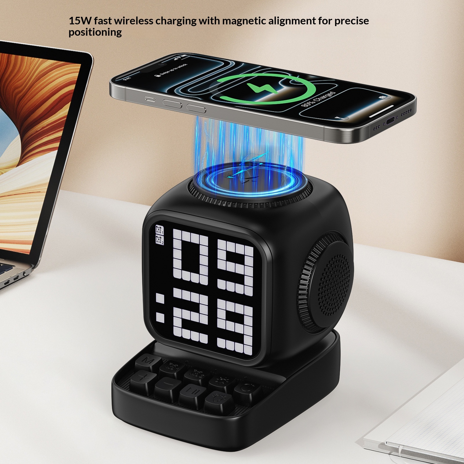 Pixel Bluetooth Speaker With Display And Wireless Charger - Image 3